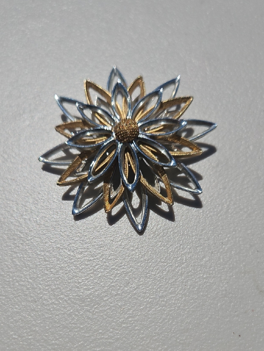 Gold & Silver Flower Brooch - Layered Petal Pin